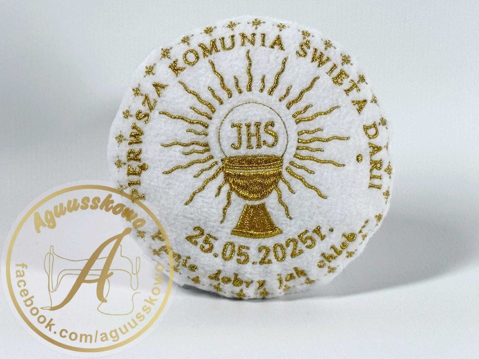 Haftowana Pamiątka na 1 Komunię Świętą z kieszonką Personalizacja 01