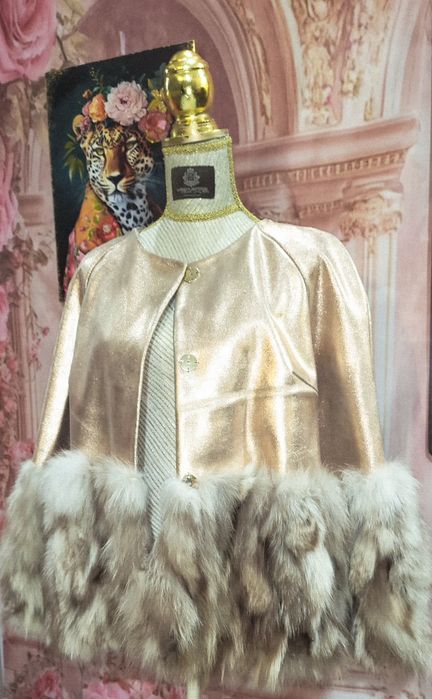 Casaco couro dourado autêntico e Raposa
