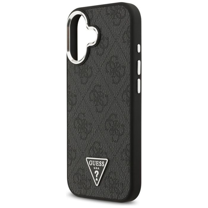 Guess Nakładka Magsafe 4G PU Leather Case With Triangle Logo And Silver Metal Camera Frame Do iPhone 17 Czarna