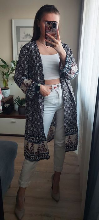 Wzorzyste kimono narzutka szlafrok 100% wiskoza Lindex L oversize