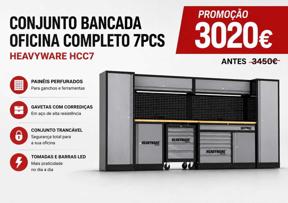 Conjunto de Bancada / Armário de Oficina Completo HEAVYWARE 7 Peças LL29