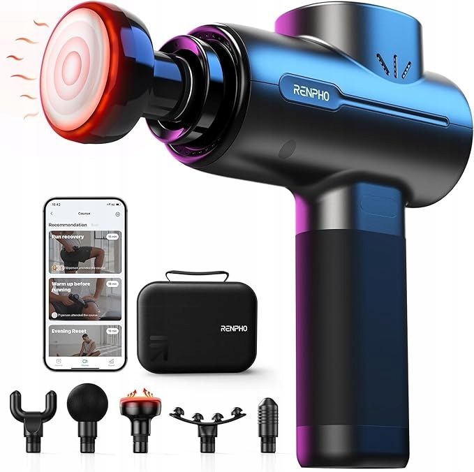Pistolet Do Masażu Renpho Z Ogrzewaniem, Bluetooth, Ładowaniem Usb-C