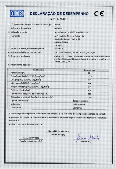 Vendo Salamandra a lenha ALBITA 9.3KW ECODESIGN