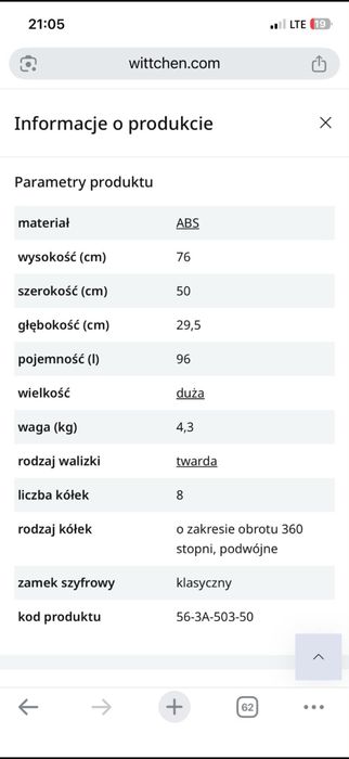 Walizka  podróżna  duża ABS firmowa WITTCHEN żółta