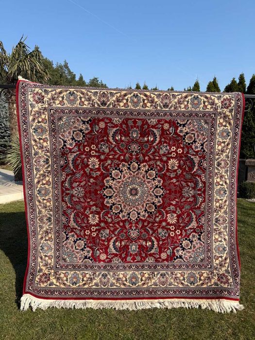 Idealny kaszmirowy dywan perski Iran Ispahan 225x220 cm galeria 30 tyś