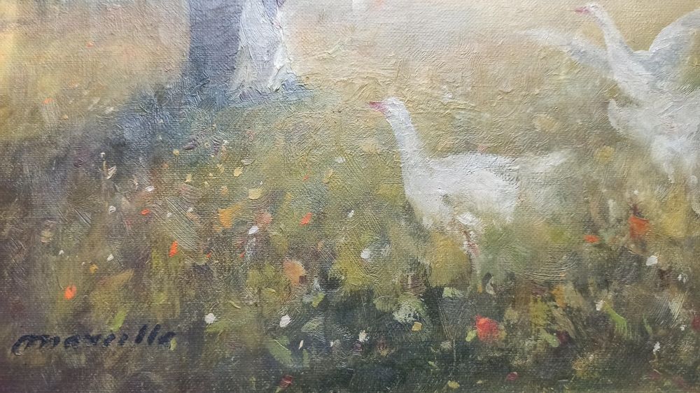 Obraz olejny na płótnie – MARCILLO (OLOT) – scena figuralna, sygnowany
