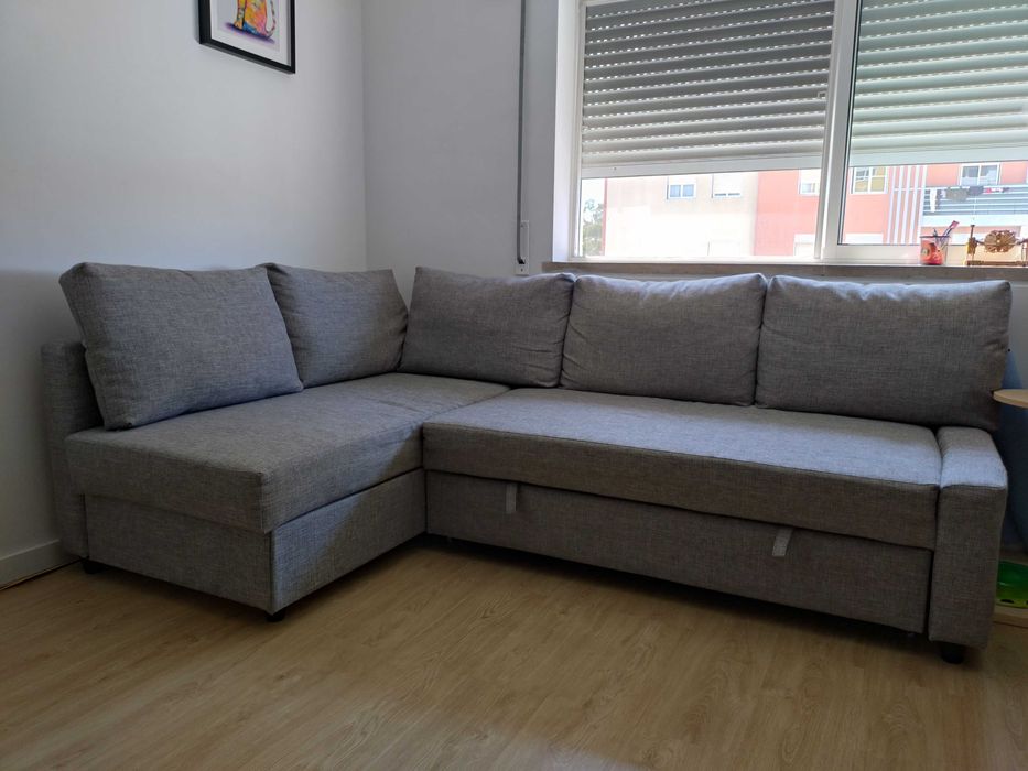 IKEA FRIHETEN sofá-cama de canto c/arrumação, cinz