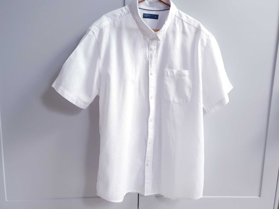 Biała koszula Easy len bawełniana XL lniana męska