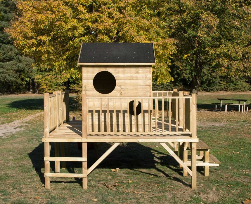 NOWY Drewniany domek dla dzieci ogrodowy IMPREGNOWANY 225x175x315 cm na platformie