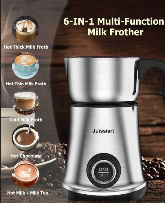 Spieniacz do mleka Juissiart 6w1 600 ml 500W inox LED automatyczny