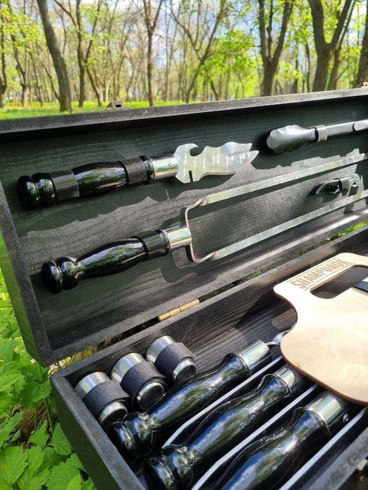 Набор шампуров в деревянном кейсе набір шампурів подарунковий