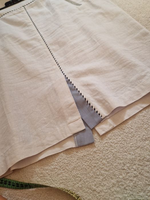 Biały komplet lniany marynarka garsonka spódnica garnitur