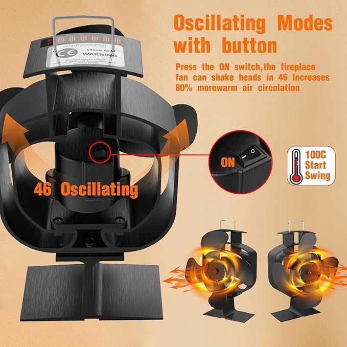 Wentylator kominkowy oscylacyjny bez prądu zasilany ciepłem