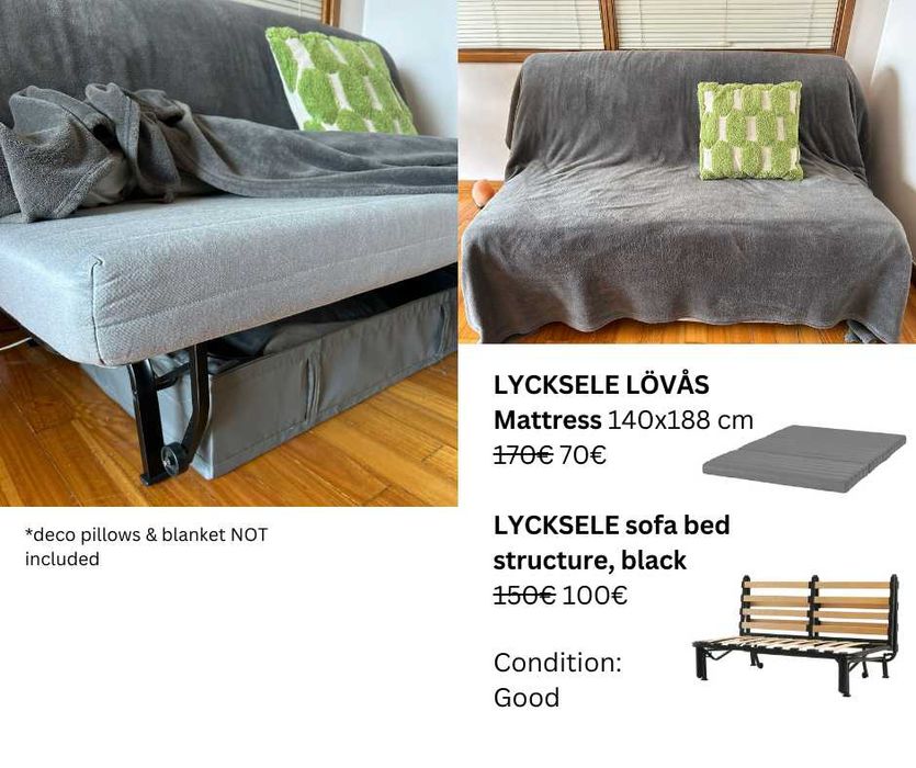 Sofá-Cama IKEA LYCKSELE com Colchão 140x188
