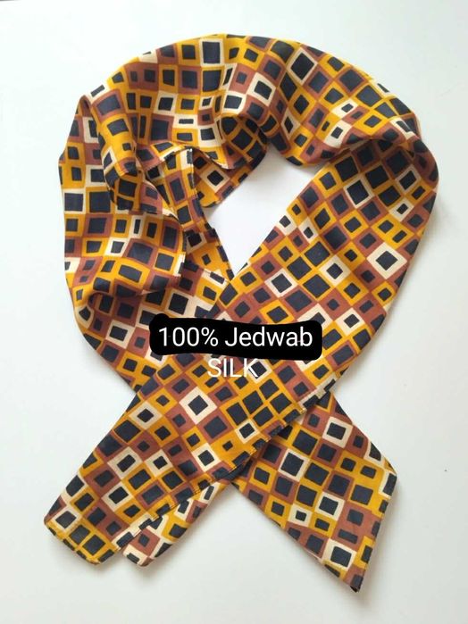 Szalik w kwadraty 100% Jedwab Silk