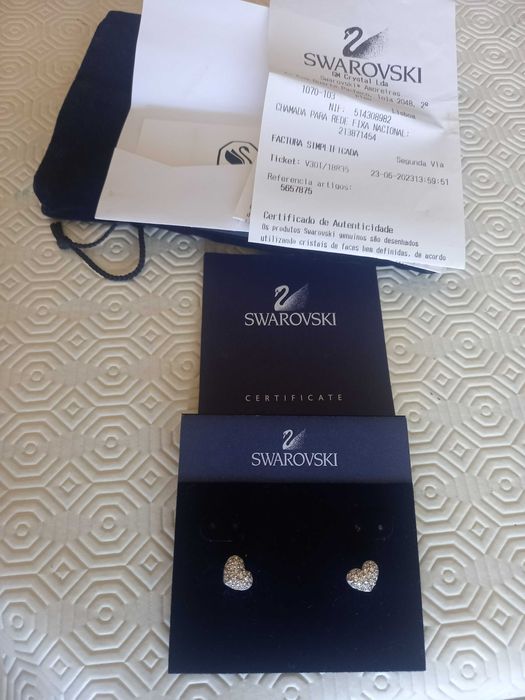 Brincos coração Swarovski com certificado como Novo