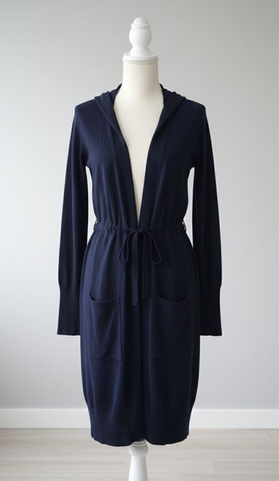 Długi kardigan/narzutka marki Janina – Granatowy (Rozm. 38) Wiskoza