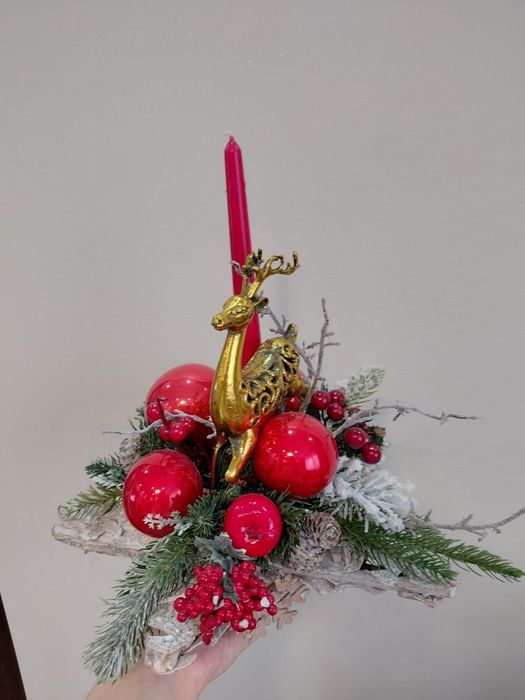 Świąteczny stroik na stół komodę ze świeczką home&you