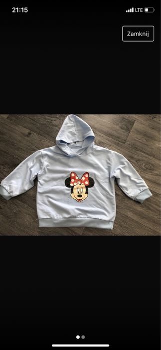 Bluza dziewczeca 110 blekitna minnie myszka z kapturem