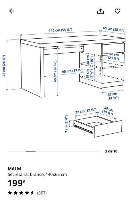 Secretária IKEA Malm 140*65 ( como nova)