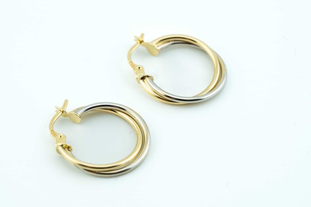 Wspaniałe złote kolczyki kółeczka koła z łączonego złota 585 19mm