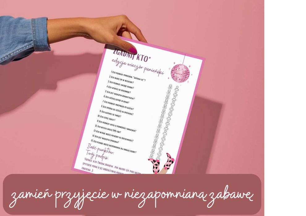 Karty gry na Wieczór Panieński. Wydrukowane gry