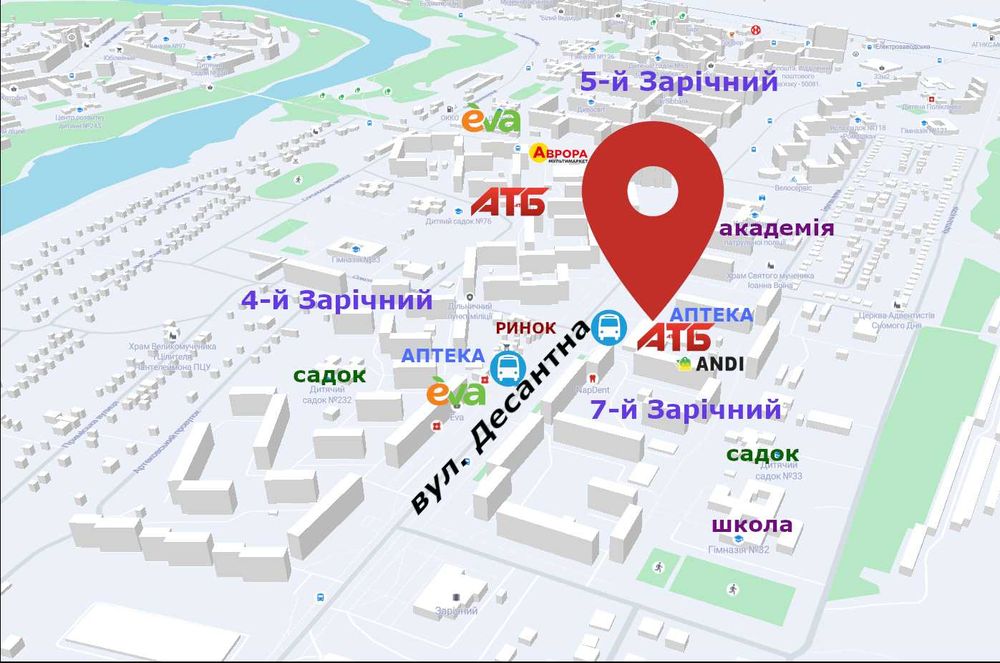 261м² Фасад, АТБ, Великий массив Зарічний, Вітрина, головна вулиця