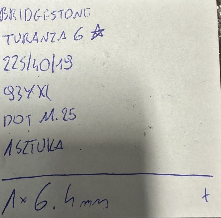 1X Bridgestone Turanza 6 225/40 R19