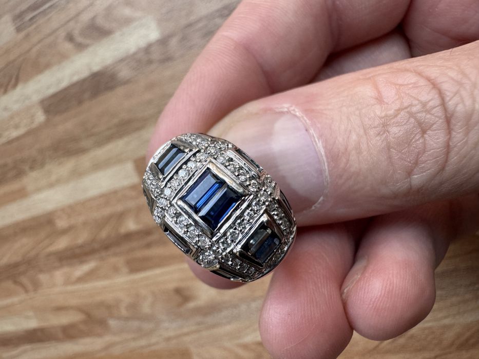 Золотое сапфировое кольцо , в белом золоте 585 с бриллиантами