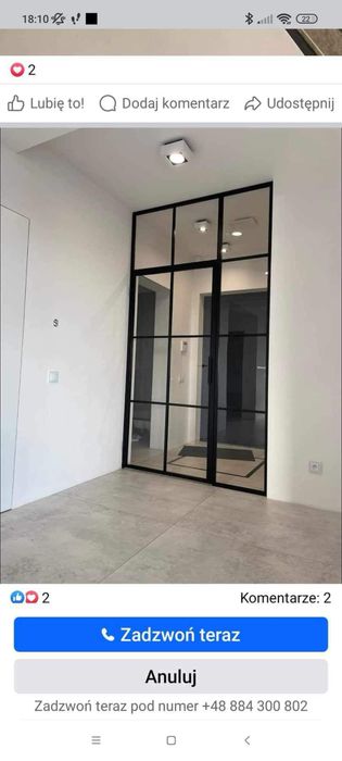 Drzwi loft / ścianka loft / witryna metalowa