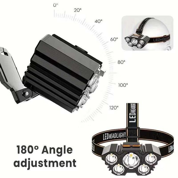 Lanterna Frontal 5 luzes LED. Carrega USB. 4 modos iluminação. Nova.