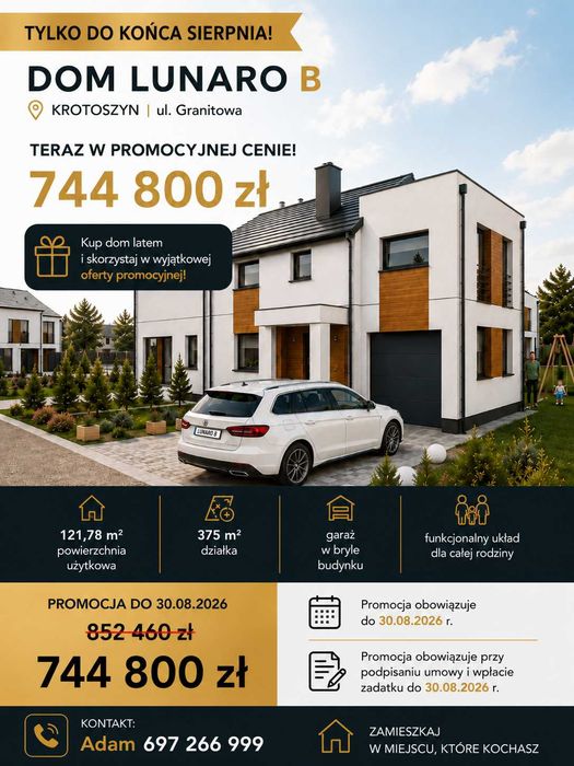 TYLKO DO KOŃCA sierpnia: DOM LUNARO B - 122 m2 | większa działka 375 m² | Kotoszyn | CENA 744 800 zł