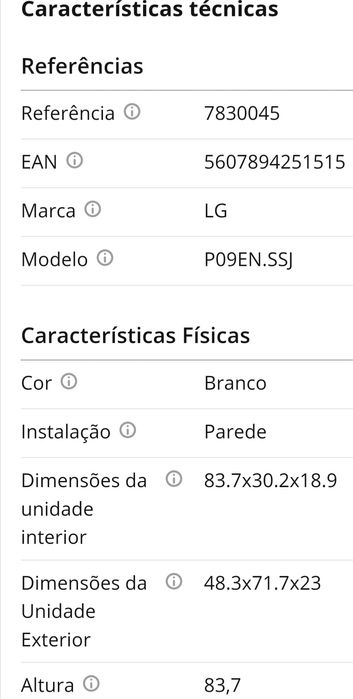 NOVO e SELADO, Ar Condicionado monosplit mural LG P09EN.SSJ .UA3
