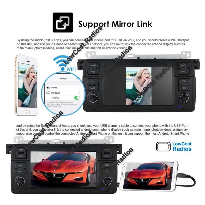 Rádio BMW E46 - IMITAR ORIGINAL • Android 15 • 2DIN Wifi GPS Serie 3 | CARPLAY • ANDROID AUTO