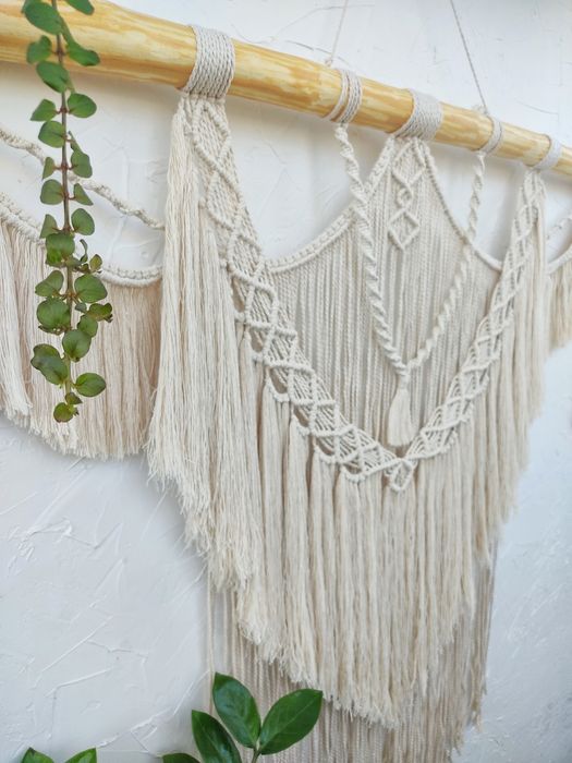 Макраме бохо декор, макраме панно, кашпо, дзеркало, годинник, полиця