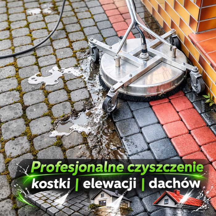 Mycie czyszczenie kostki brukowej elewacji i dachu  ogrodzeń