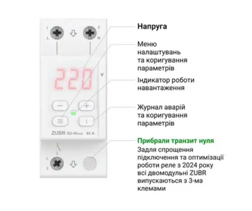 Реле Напруги Багатофункціональне Zubr D2-63 MF2-40 RED Зубр Захист ТОП