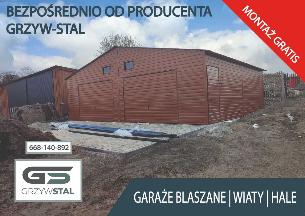 Garaż Blaszany Grafitowy -BLASZAK/MAGAZYN - HALA- Wiata - GRZYWSTAL