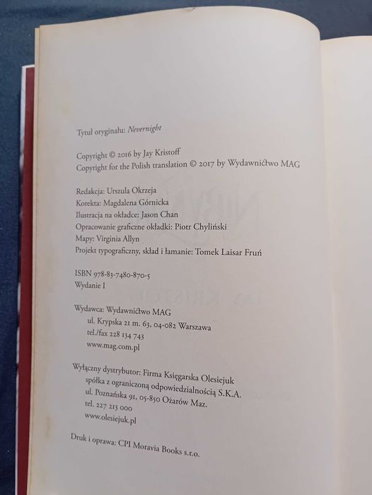 Jay Kristoff. Nibynoc. Księga pierwsza. MAG, 2017 r. Wydanie I.