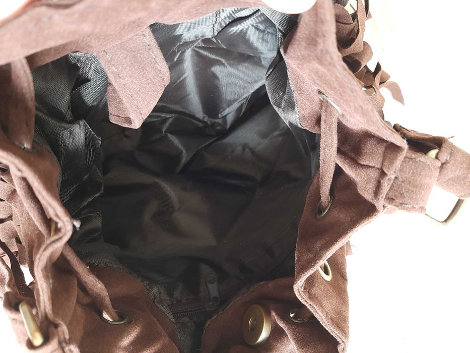 Torebka na ramię brązowa frędzle boho torba eko zamsz zamszowa