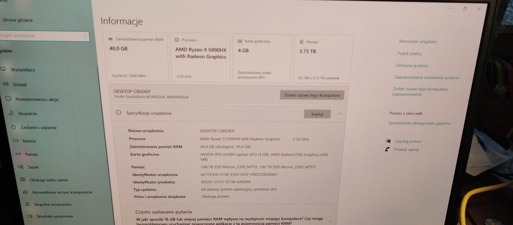Asus proArt Studiobook W5600Q 4TB 40GB RAM