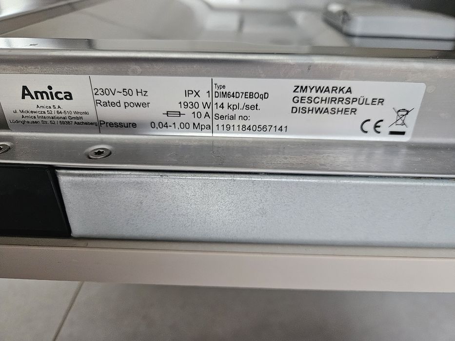 Zmywarka Amica do zabudowy 60cm sprawna amica DIM64D7EBOqD