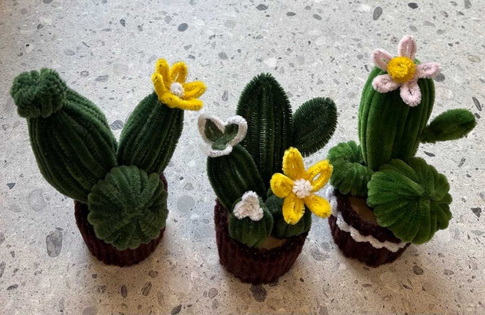 Zestaw Kaktusy z kwiatkami Cactus dekoracja ozdoba rękodzieło