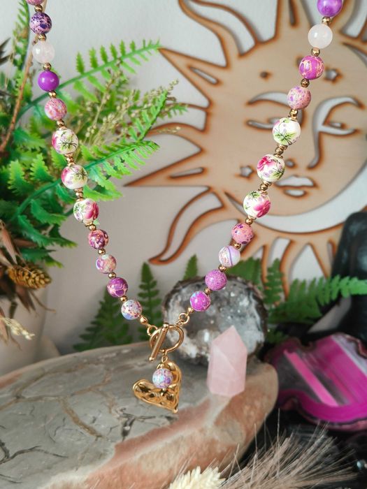 Naszyjnik Jaspis, ceramika , serce , kwiaty