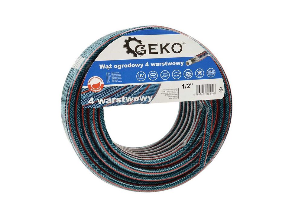 WĄŻ OGRODOWY WZMACNIANY 1/2" 20m 30m 50m 4-warstwowy Polski 2400