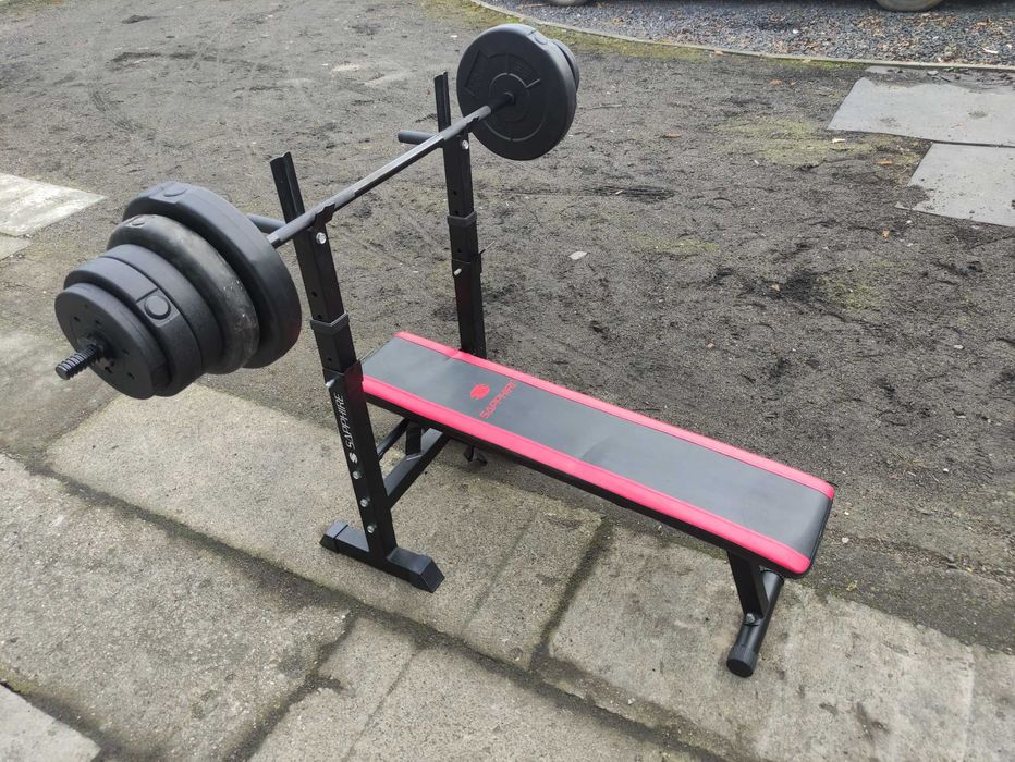 Ławka ławeczka składana do ćwiczeń plus gryf 48kg obciążenie siłownia