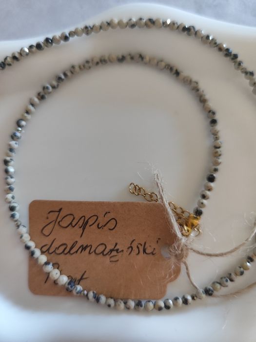Krótki naszyjnik z kamieni naturalnych jaspis dalmatyński piryt