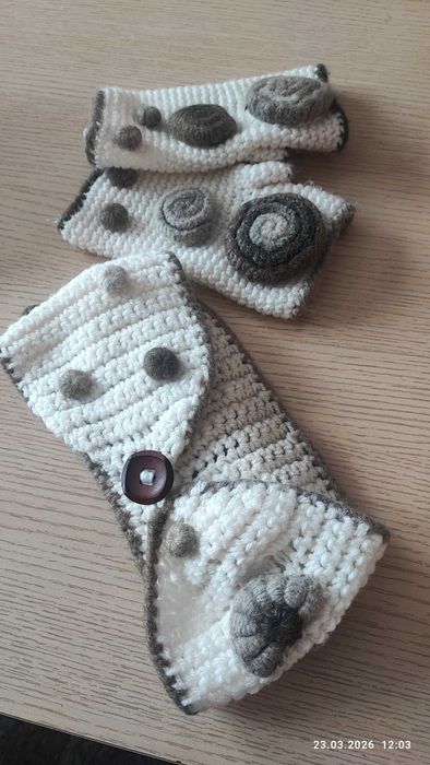 Opaska + Mitenki ręcznie robione na szydełku