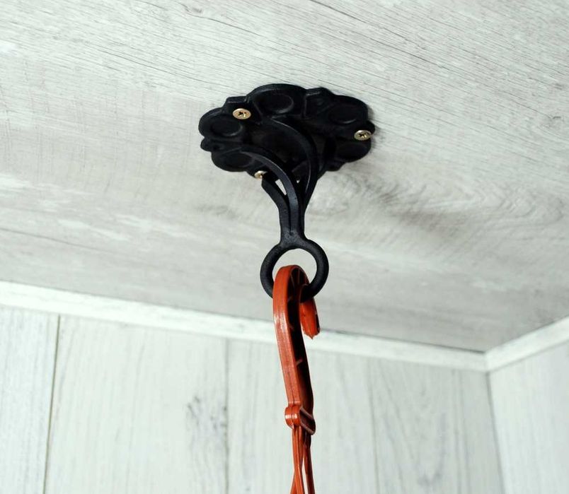 Wieszak Hak Uchwyt sufitowy kuty na doniczkę - Czarny RAL 9005 (W14)