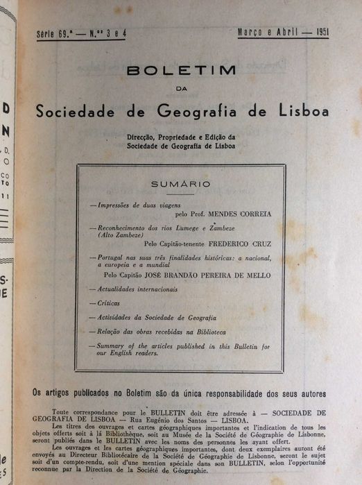 Boletim da Sociedade de Geografia de Lisboa. -  1951. Ver sumário